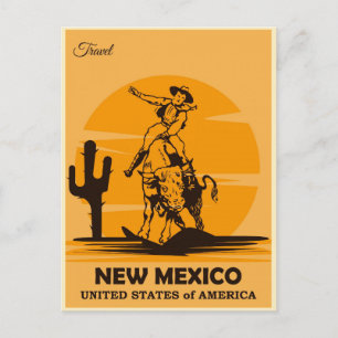 Reise nach New Mexico Vintage Cowboy Postkarte