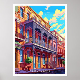 Reise nach New Orleans Louisiana Vintage-Illustrat Poster