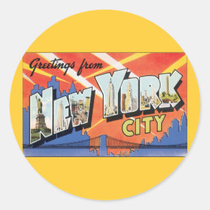 Reise nach NYC im Vintage-Stil, Grüße aus New York Runder Aufkleber