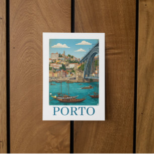Reise nach Porto Portugal im Vintage Retro Stil Postkarte
