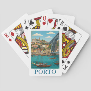 Reise nach Porto Portugal in Vintage-Retro-Farben Spielkarten