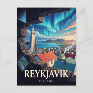 Reise nach Reykjavik Island Nördliche Lichter Postkarte
