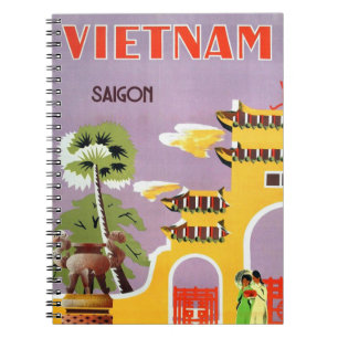 Reise nach Saigon Vietnam im Vintage-Stil Notizblock
