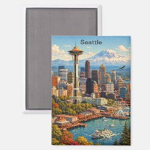 Reise nach Seattle Washington Skyline Blick Vintag Magnet