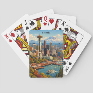 Reise nach Seattle Washington Skyline Blick Vintag Spielkarten