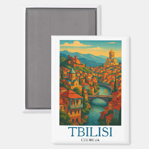 Reise nach Tiflis im Vintage-Stil – Retro-Stadtbi Magnet