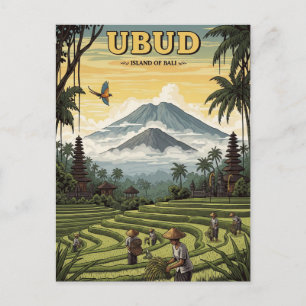Reise nach Ubud Bali Indonesien im Vintage-Stil Postkarte