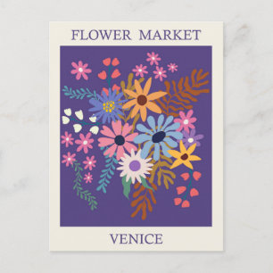 Reise nach Venedig Italien Blumenmarkt Vintage Postkarte