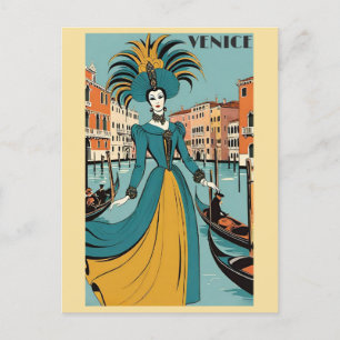 Reise nach Venedig Italien Gondel Kanal Karneval Postkarte