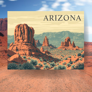 Reise nach Vintage Arizona Red Rocks Postkarte