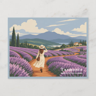 Reise nach Vintage Tasmania Lavender Girl Feiertagspostkarte
