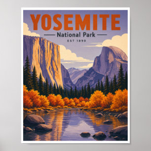 Reise nach Yosemite National Park im Herbst Vintag Poster