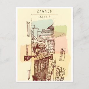 Reise nach Zagreb Kroatien Cityscape retro im Vint Postkarte
