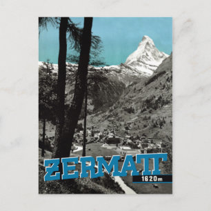 Reise nach Zermatt Schweiz Matterhorn Vintage-Post Postkarte