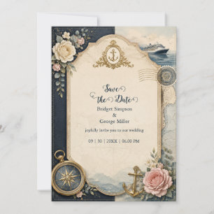 Reise-Pass-Hochzeit-Rosenkarte Vintage Einladung