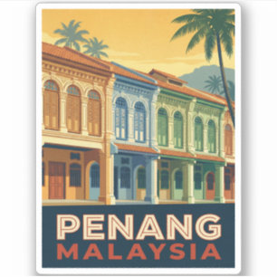 Reise Penang Malaysia Retro Landschaft im Vintage- Aufkleber