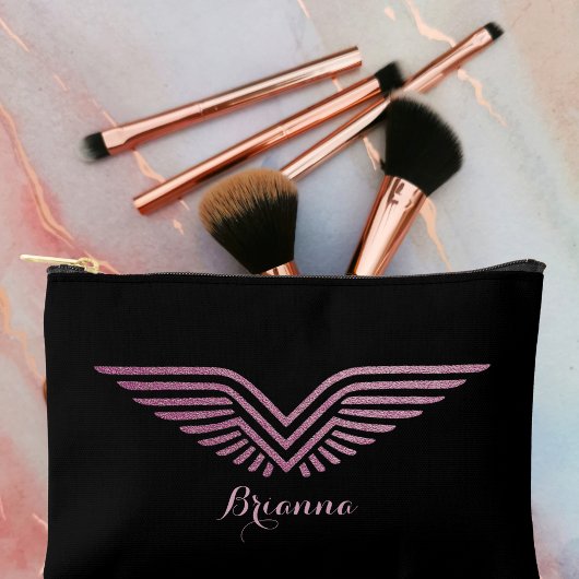 Reise Pilot Flügel Rosa Glitzer Süß Benutzerdefini Zubehörtasche