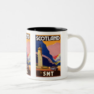 "Reise-Plakat Vintage Scotland Bus Company " Zweifarbige Tasse