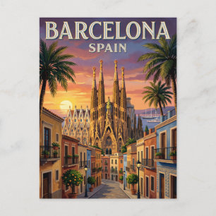 Reise-Postkarte im Vintage-Stil Barcelona Postkarte