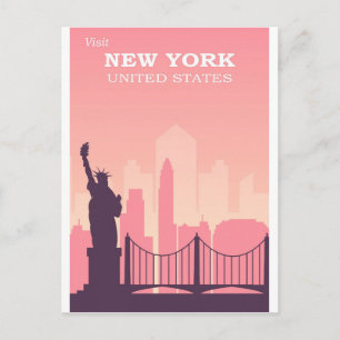 Reise-Postkarte im Vintage-Stil mit rosa New York Postkarte