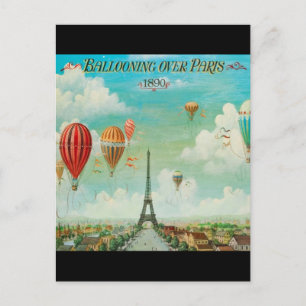 Reise-Postkarte mit Vintage-Ballonfahrt über Paris Postkarte