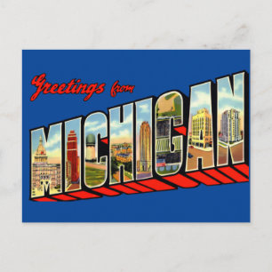Reise-Postkarte mit Vintage-Gruß aus Michigan Postkarte