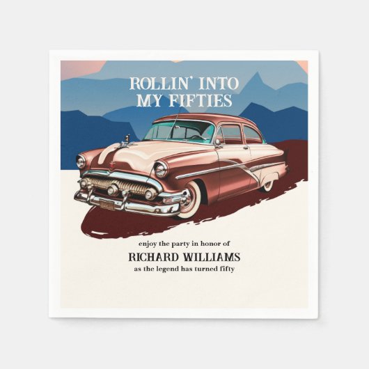 Reise Retro-Klassiker-Auto-Thema 50. Geburtstag Serviette (Vorderseite)