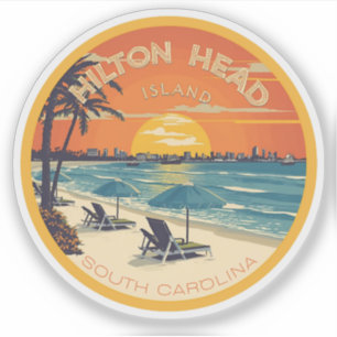 Reise-Retrosouvenirs vom Hilton Head Island Leucht Aufkleber
