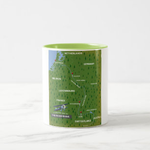 Reise-Rückblickkarte Rhein. Zweifarbiges Kaffeetas Zweifarbige Tasse
