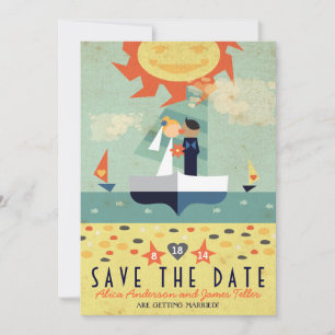 Reise-Segelschiff-Strand-Hochzeit - Datum speicher Save The Date