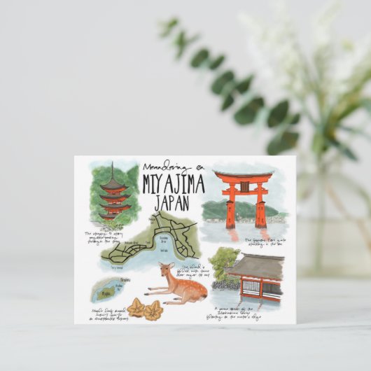 Reise-Skizze-Postkarte: Schlängeln auf Miyajima Postkarte (Stehend Vorderseite)