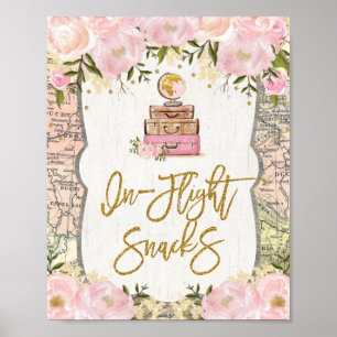Reise Snacks Reise Karte Florale Hochzeitsdusche Poster