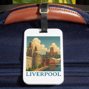 Reise-Stadtansicht von Liverpool England im Vintag Gepäckanhänger