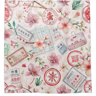 Reise-Stempel-Muster im Vintage-Stil (1) Duschvorhang