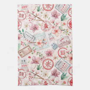 Reise-Stempel-Muster im Vintage-Stil (1) Geschirrtuch