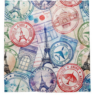 Reise-Stempel-Muster im Vintage-Stil (2) Duschvorhang