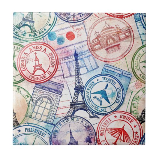 Reise-Stempel-Muster im Vintage-Stil (2) Fliese (Vorderseite)