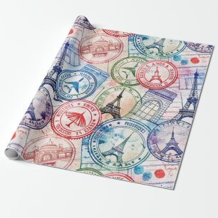 Reise-Stempel-Muster im Vintage-Stil (2) Geschenkpapier