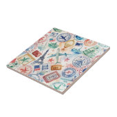 Reise-Stempel-Muster im Vintage-Stil (3) Fliese (Seite)