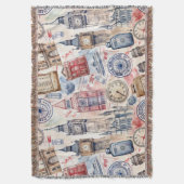 Reise-Stempel-Muster im Vintage-Stil (5) Decke (Vorderseite Vertikal)