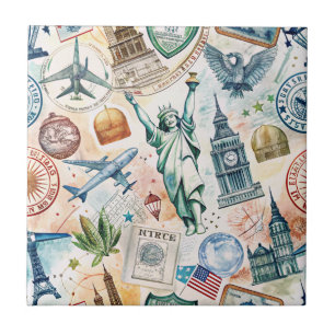 Reise-Stempel-Muster im Vintage-Stil (6) Fliese