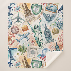 Reise-Stempel-Muster im Vintage-Stil (6) Sherpadecke
