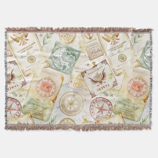 Reise-Stempel-Muster im Vintage-Stil (7) Decke (Vorderseite)