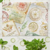 Reise-Stempel-Muster im Vintage-Stil (7) Geschirrtuch (Gefaltet)