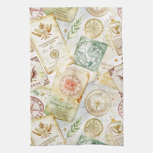 Reise-Stempel-Muster im Vintage-Stil (7) Geschirrtuch (Vertikal)