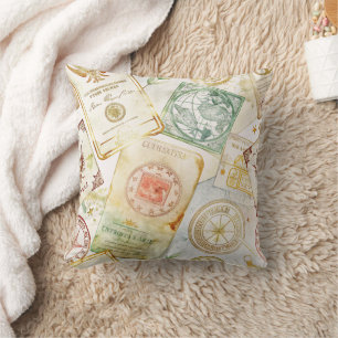 Reise-Stempel-Muster im Vintage-Stil (7) Kissen