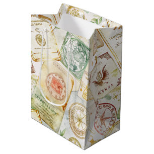 Reise-Stempel-Muster im Vintage-Stil (7) Mittlere Geschenktüte