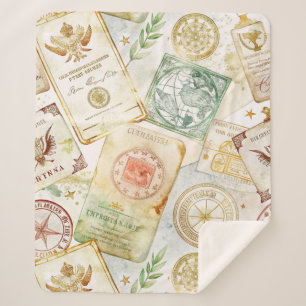 Reise-Stempel-Muster im Vintage-Stil (7) Sherpadecke