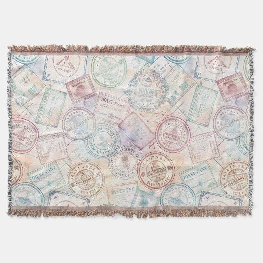 Reise-Stempel-Muster im Vintage-Stil (8) Decke (Vorderseite)