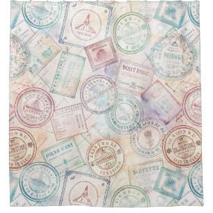 Reise-Stempel-Muster im Vintage-Stil (8) Duschvorhang